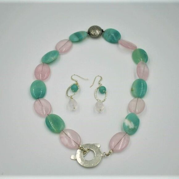 amazonite & Rose Quartz Necklace Set - Picture 2 of 2